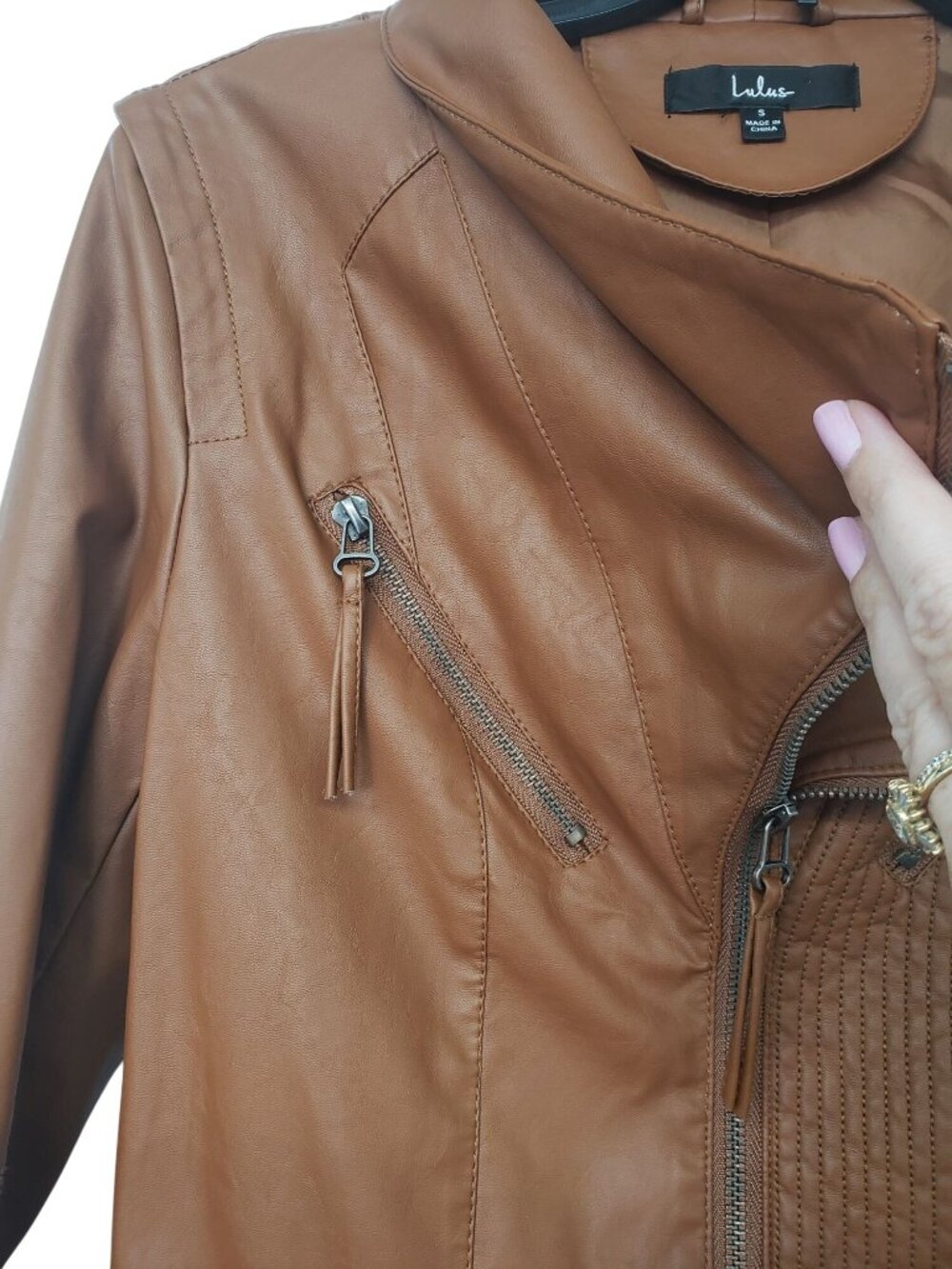 Lulu's Brown Faux Leather Vegan Moto Jacket Womens S Boho Country Western - Picture 9 of 15